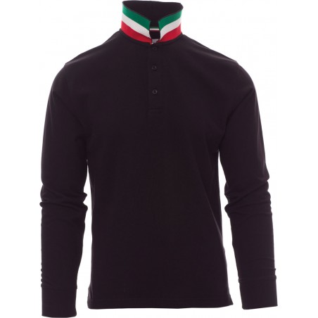 Long Nation - Polo manica lunga in cotone - nero
