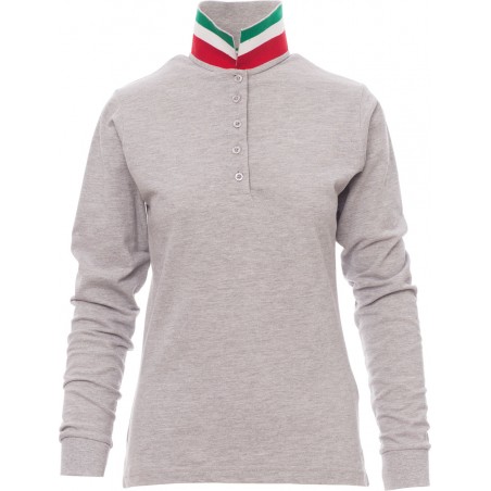 Long Nation Lady Melange - Polo manica lunga in cotone donna - grigio melange