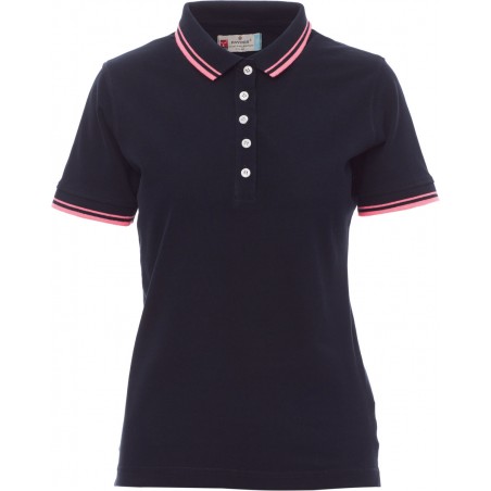 Skipper Lady - Polo manica corta in cotone donna - blu navy/fuxia neon