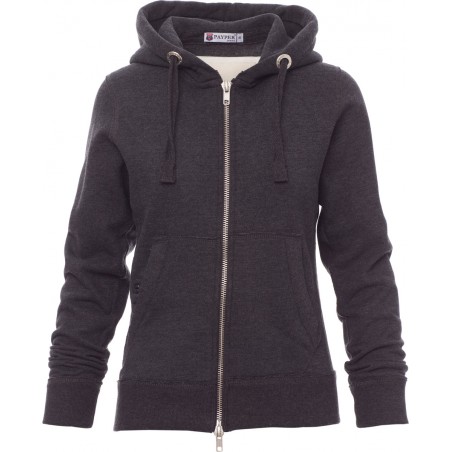 London Lady - Felpa con zip & cappucio donna -nero melange