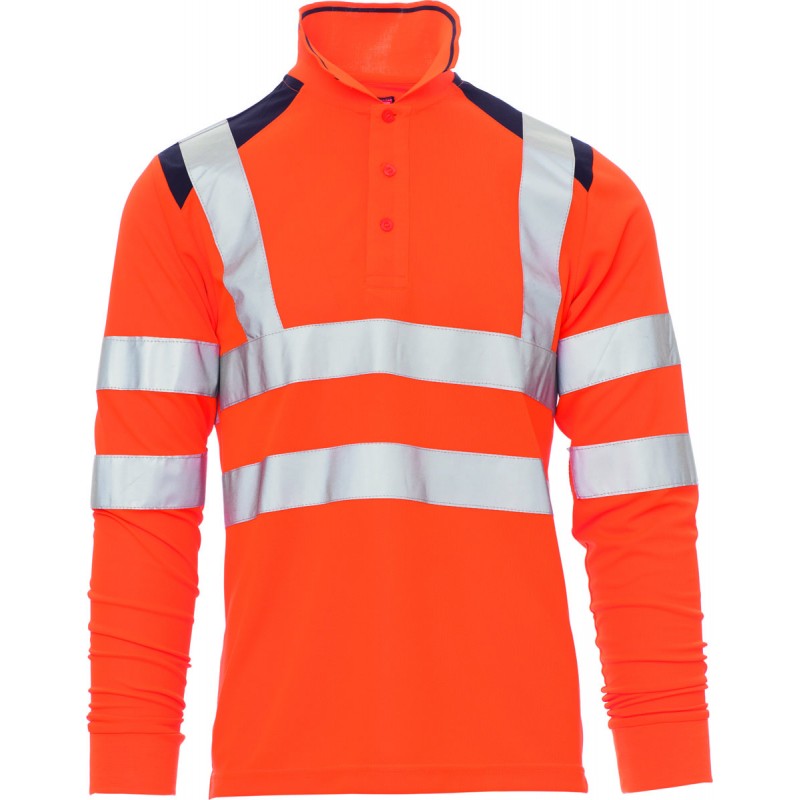 Guard+Winter - Polo manica lunga ad alta visibilità con bande riflettenti - arancione fluo